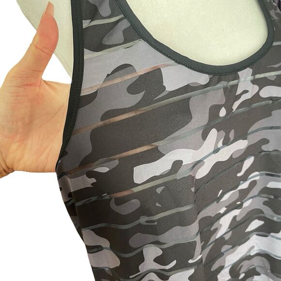 ZYIA Plus 3XL Racerback Tank Top Camo Mesh Stripe Black Gray Workout Tee - Picture 6 of 11